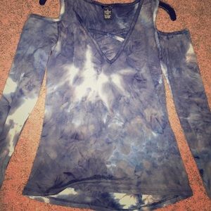 Blue Off Shoulder V neck Long Sleeve